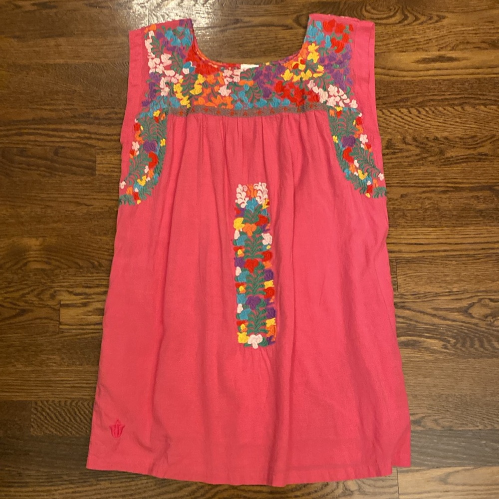 J. Marie Embroidered Pink Mini Dress with Multicolor Floral Accents